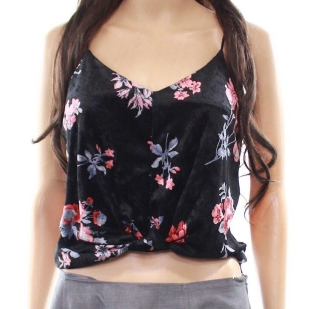 LUSH Black Velvet Floral Crop Tank Top Twist Front Camisole Dark  Size‎ M